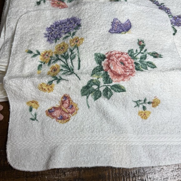 VTG NOS Fieldcrest Floral w/Butterflies 5 Piece Towel Set USA Cotton Cottage - Picture 4 of 7